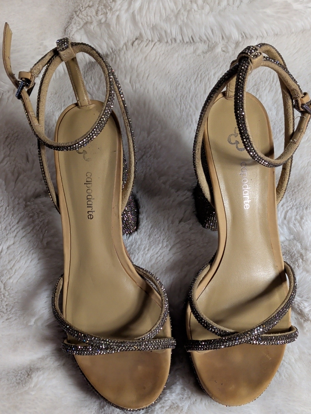 Capodarte Brazilian Taupe‎ Beaded Ankle-Strap Heels